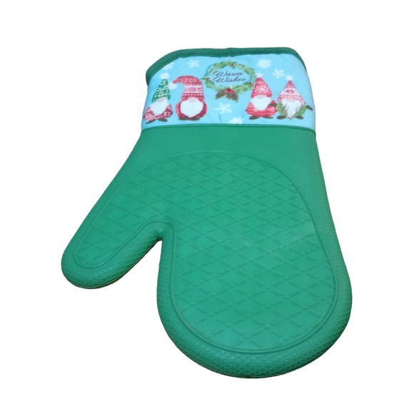 GBI Silicone Cotton Christmas Warm Wishes Gnomes Kitchen Mit Pot Holder Green - Picture 4 of 4